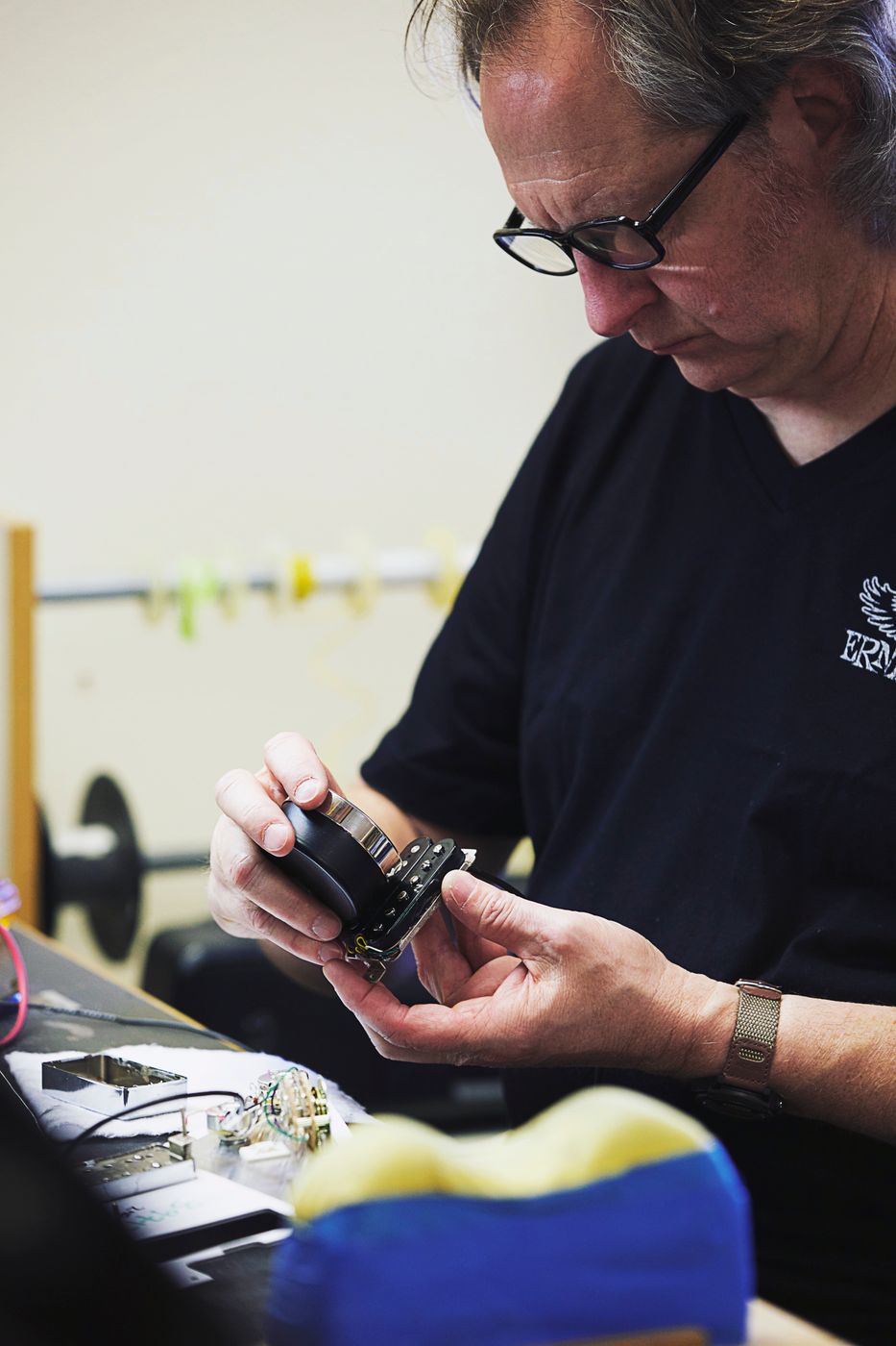 Our head engineer, Dudley, working on a pickup