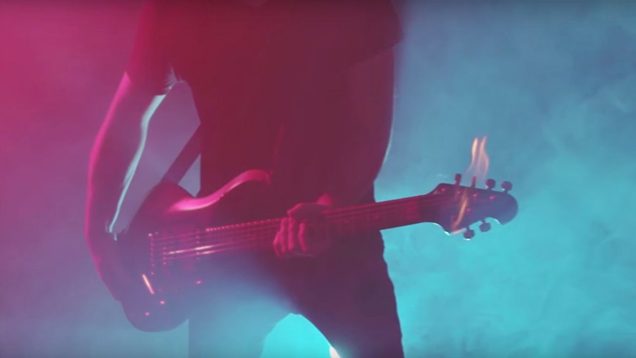 Jared Dines Destroys (with) His Ernie Ball Music Man Majesty in Daddy Rock's "Shout"